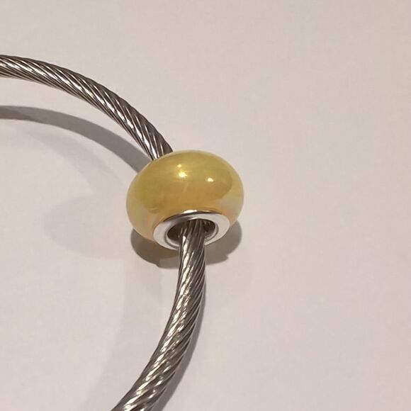 Silver Yellow Pearlesque‎ Charm for Pandora Style Bracelet - Picture 4 of 4